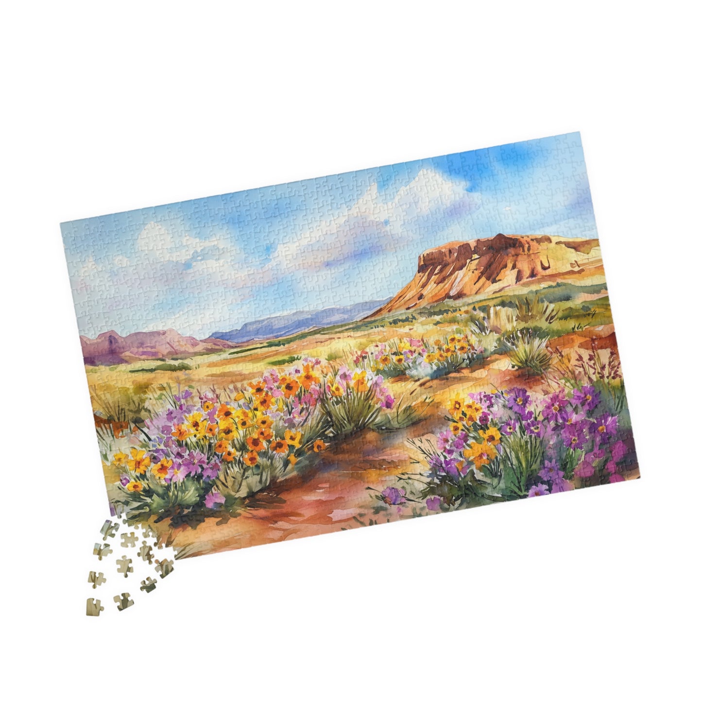 Desert Bloom Puzzle (110, 252, 520, 1014 Pieces) - Wildflower Landscape Jigsaw, Southwest Art, Gift for Nature & Puzzle Lovers