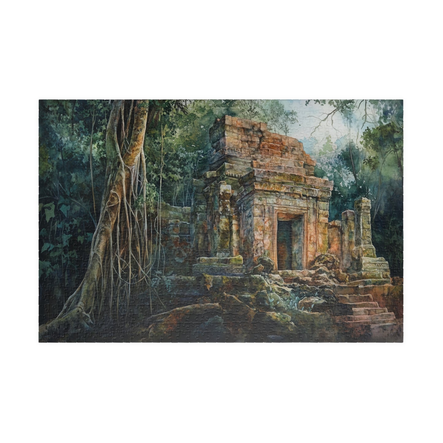 Jungle Ruins Puzzle (110, 252, 520, 1014 Pieces) - Ancient Stone Temple, Overgrown Jungle Puzzle, Mysterious Nature Decor