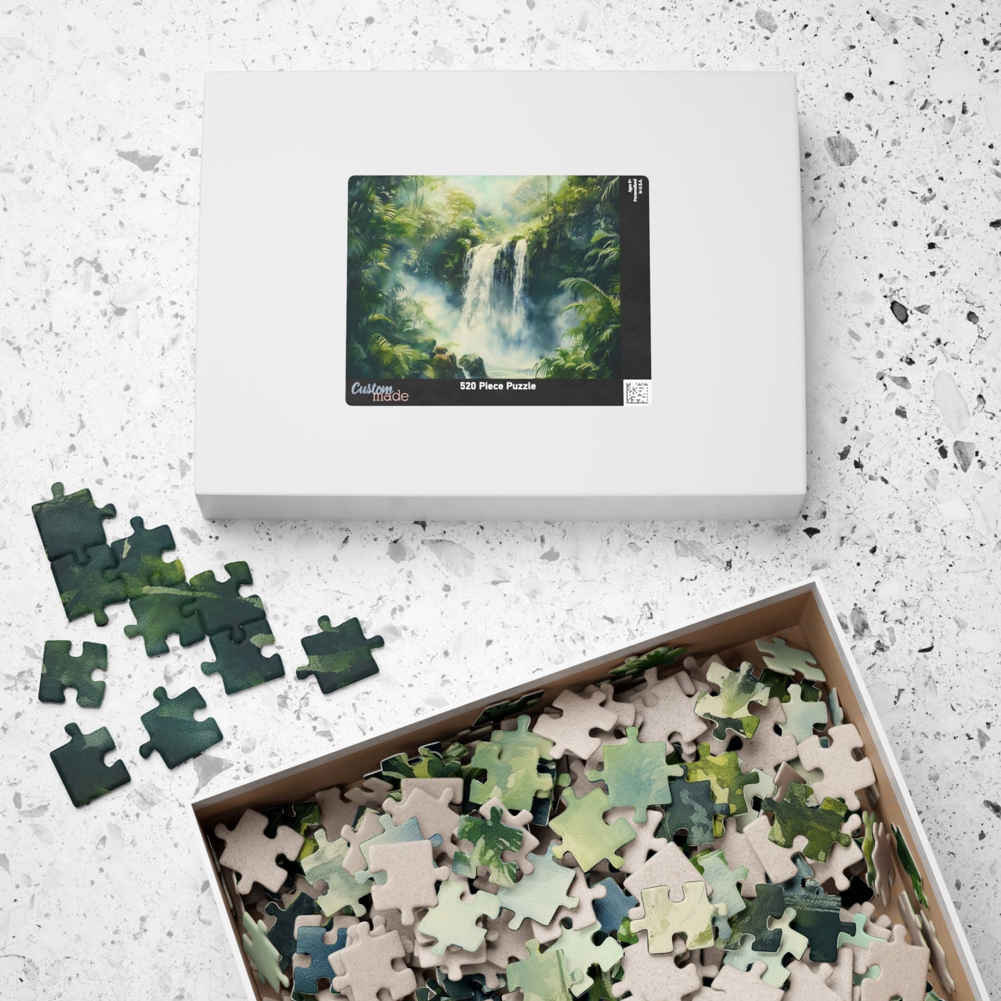 Lush Jungle Waterfall Puzzle (110, 252, 520, 1014 Pieces) - Tropical Rainforest Puzzle, Misty Green Waterfall Art, Serene Nature Escape