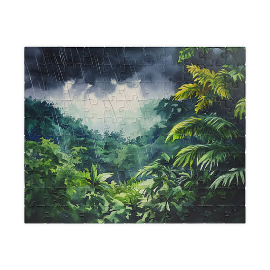 Rainfall in the Jungle Puzzle (110, 252, 520, 1014 Pieces) - Lush Tropical Rainstorm Scene, Moody Nature Puzzle for Relaxation & Focus