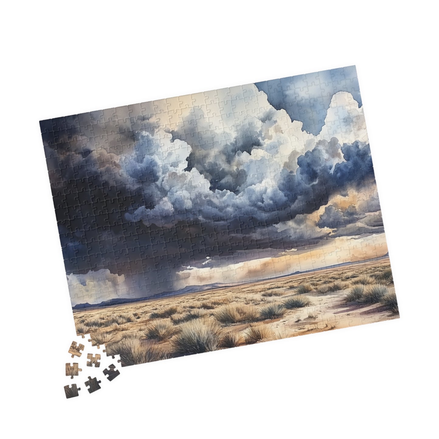 Desert Storm Puzzle (110, 252, 520, 1014 Pieces) - Moody Nature Jigsaw, Stormy Sky Art, Southwestern Puzzle, Gift for Landscape Lovers