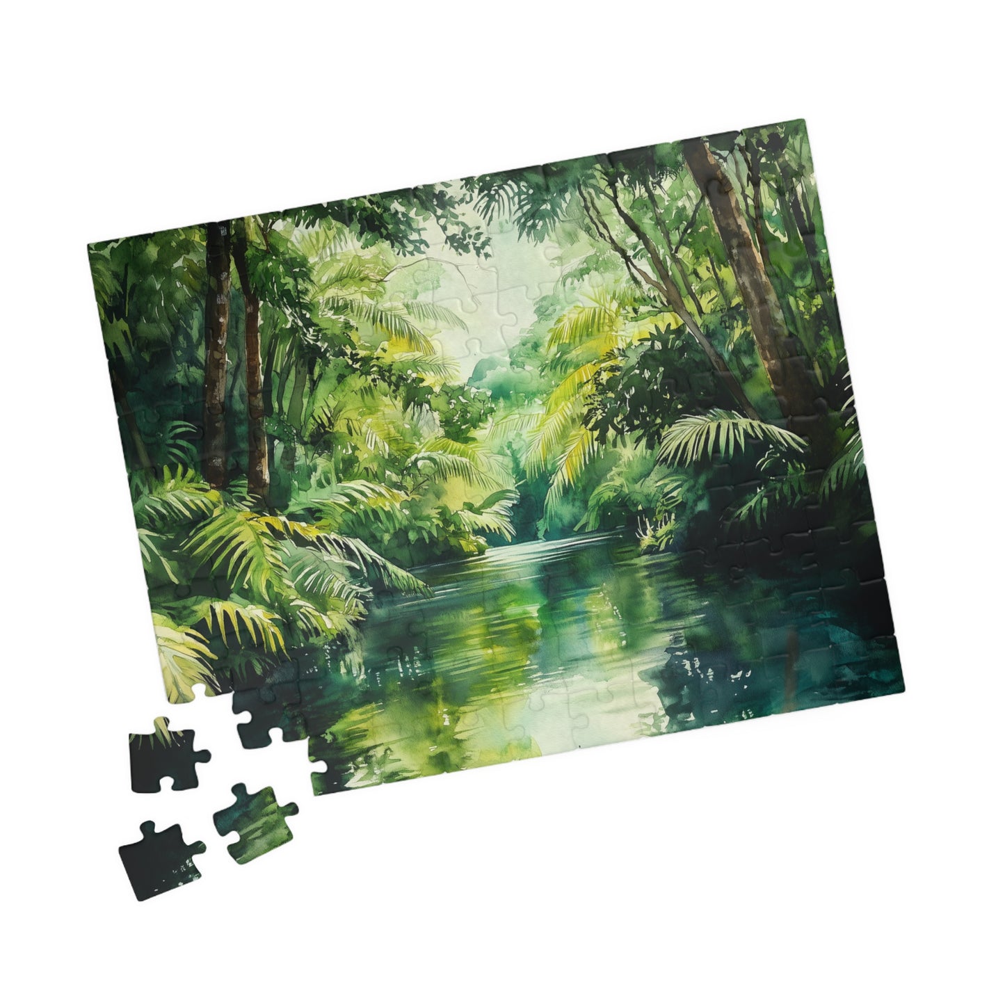 Winding Jungle River Puzzle (110, 252, 520, 1014 Pieces) - Lush Rainforest Waterway, Green Tropical Escape, Tranquil Nature Puzzle
