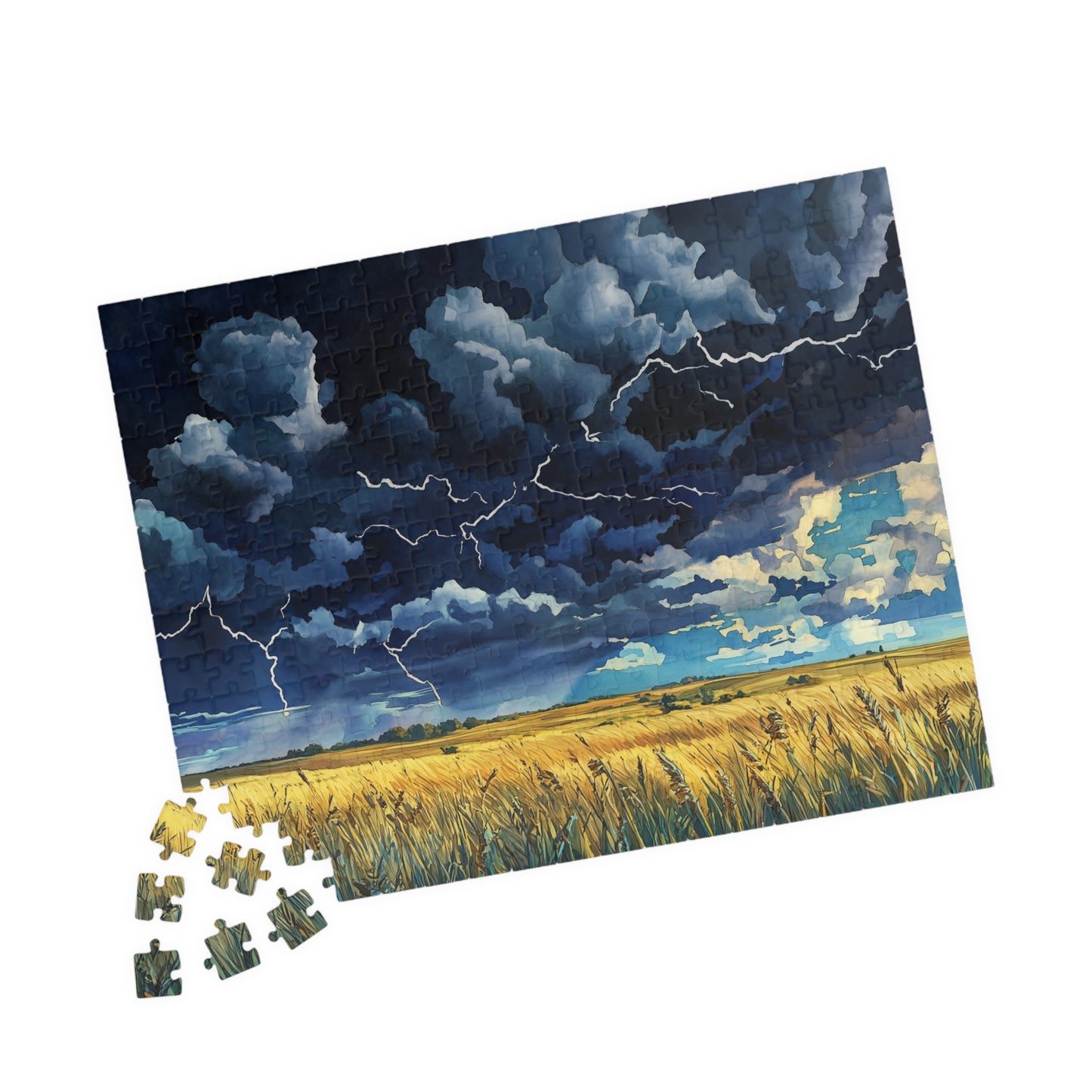 Plains Thunderstorm Puzzle (110, 252, 520, 1014 Pieces) - Dramatic Sky, Lightning Over Fields, Stormy Horizon, Puzzle Enthusiasts