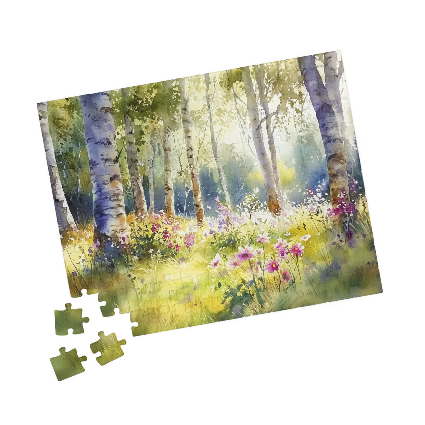 Sunlit Forest Glade Puzzle (110, 252, 520, 1014 Pieces) - Woodland Flower Puzzle, Spring Meadow Jigsaw, Peaceful Nature Decor
