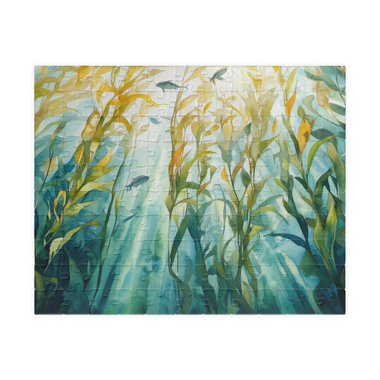 Kelp Forest Puzzle (110, 252, 520, 1014 Pieces) - Sunlit Ocean Scene, Underwater Nature Art, Tranquil Blue & Green Marine Puzzle