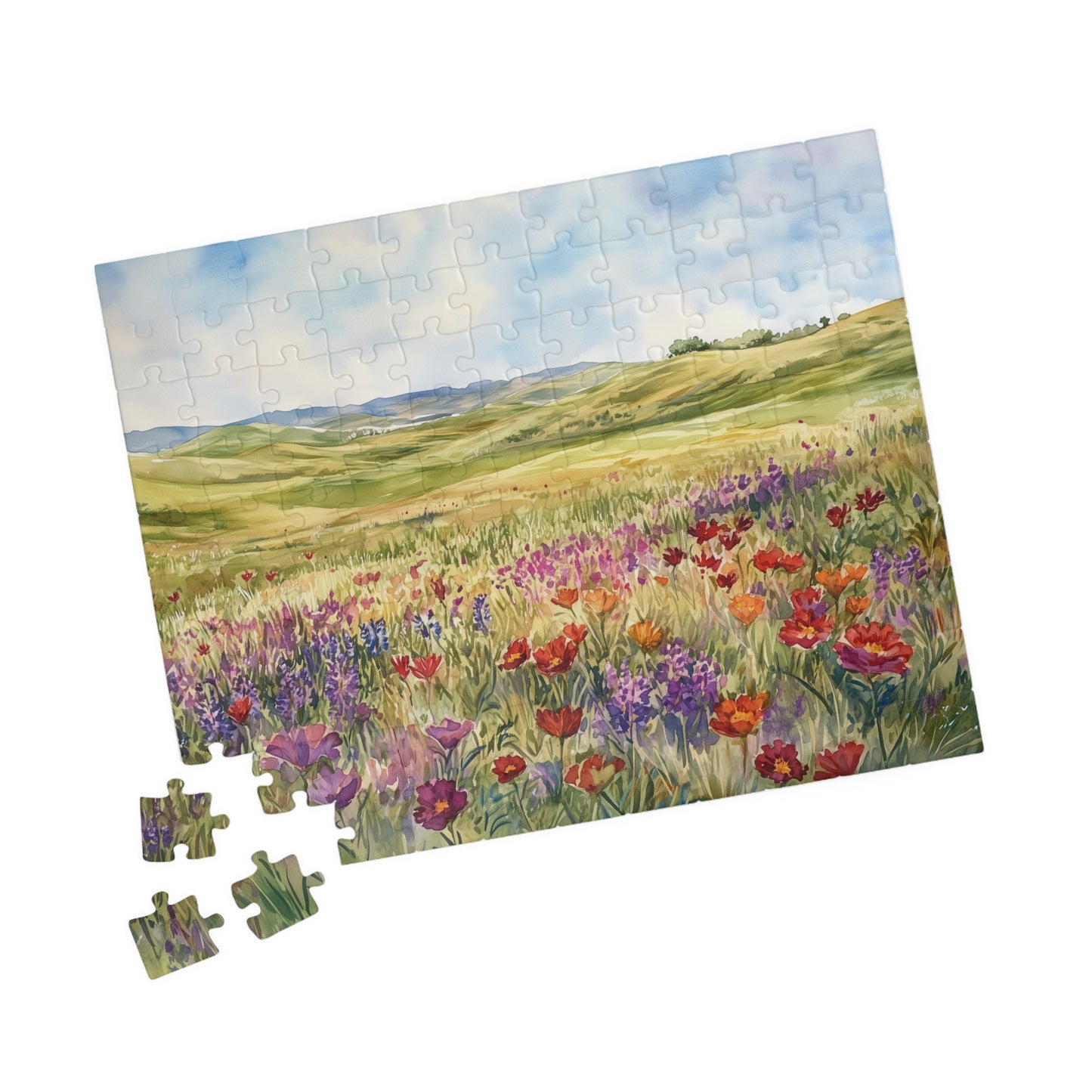 Prairie Meadow Puzzle (110, 252, 520, 1014 Pieces) - Wildflowers, Rolling Hills, Bright Spring Landscape, Perfect Gift for Nature Lovers