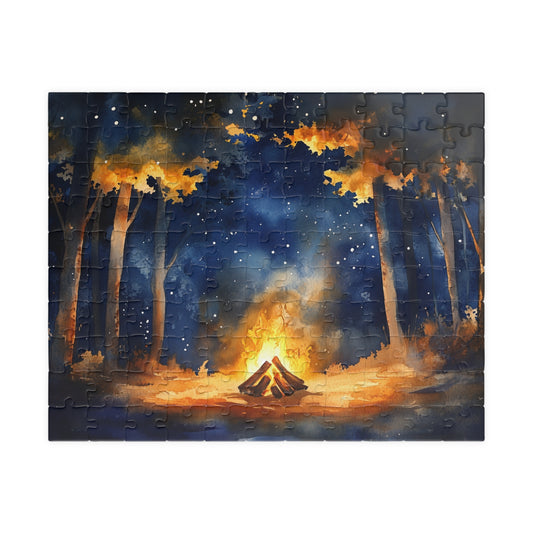 Campfire Glow Puzzle (110, 252, 520, 1014 Pieces) - Cozy Fire Under a Starry Forest Sky, Nature Scene, Gift for Camp Lovers, Relaxing Hobby