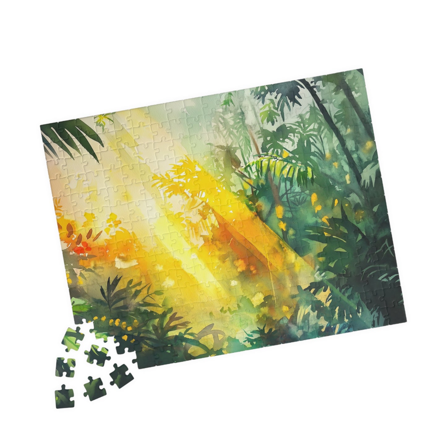 Sunbeams in the Jungle Puzzle (110, 252, 520, 1014 Pieces) - Lush Tropical Rainforest Light, Green & Gold Nature Puzzle, Serene Adventure