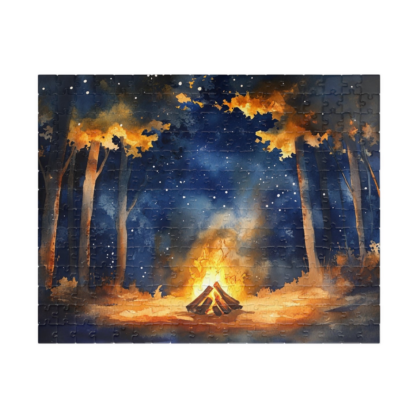 Campfire Glow Puzzle (110, 252, 520, 1014 Pieces) - Cozy Fire Under a Starry Forest Sky, Nature Scene, Gift for Camp Lovers, Relaxing Hobby