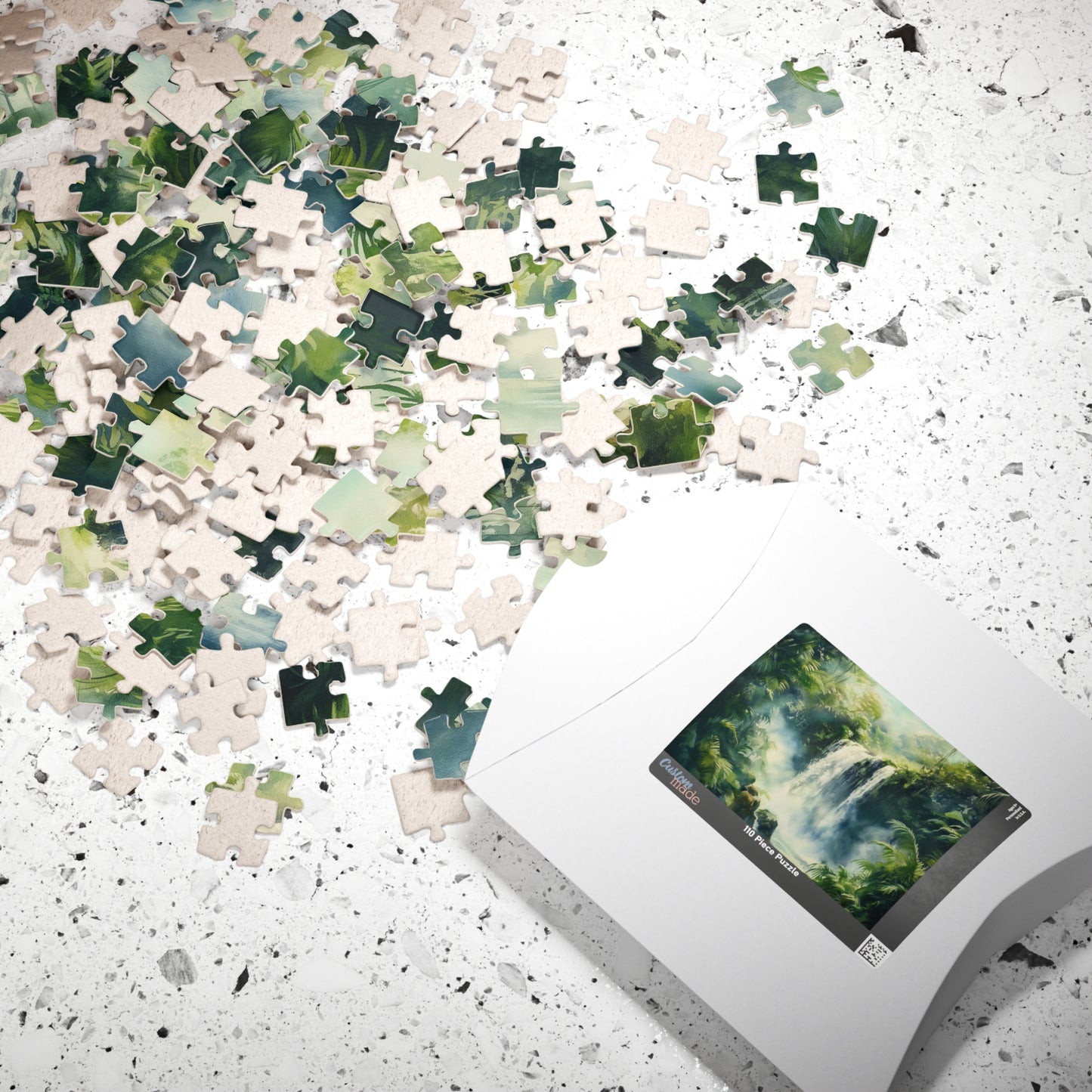 Lush Jungle Waterfall Puzzle (110, 252, 520, 1014 Pieces) - Tropical Rainforest Puzzle, Misty Green Waterfall Art, Serene Nature Escape