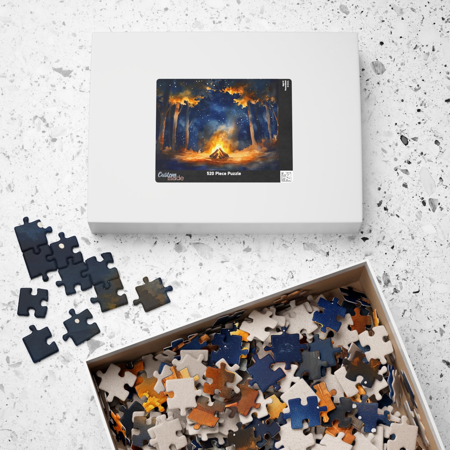 Campfire Glow Puzzle (110, 252, 520, 1014 Pieces) - Cozy Fire Under a Starry Forest Sky, Nature Scene, Gift for Camp Lovers, Relaxing Hobby