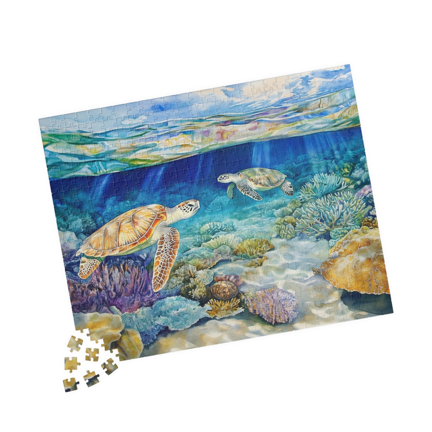 Ocean Reef and Sea Turtles Puzzle (110, 252, 520, 1014 Pieces) - Tropical Coral, Vibrant Underwater Scene, Marine Wildlife
