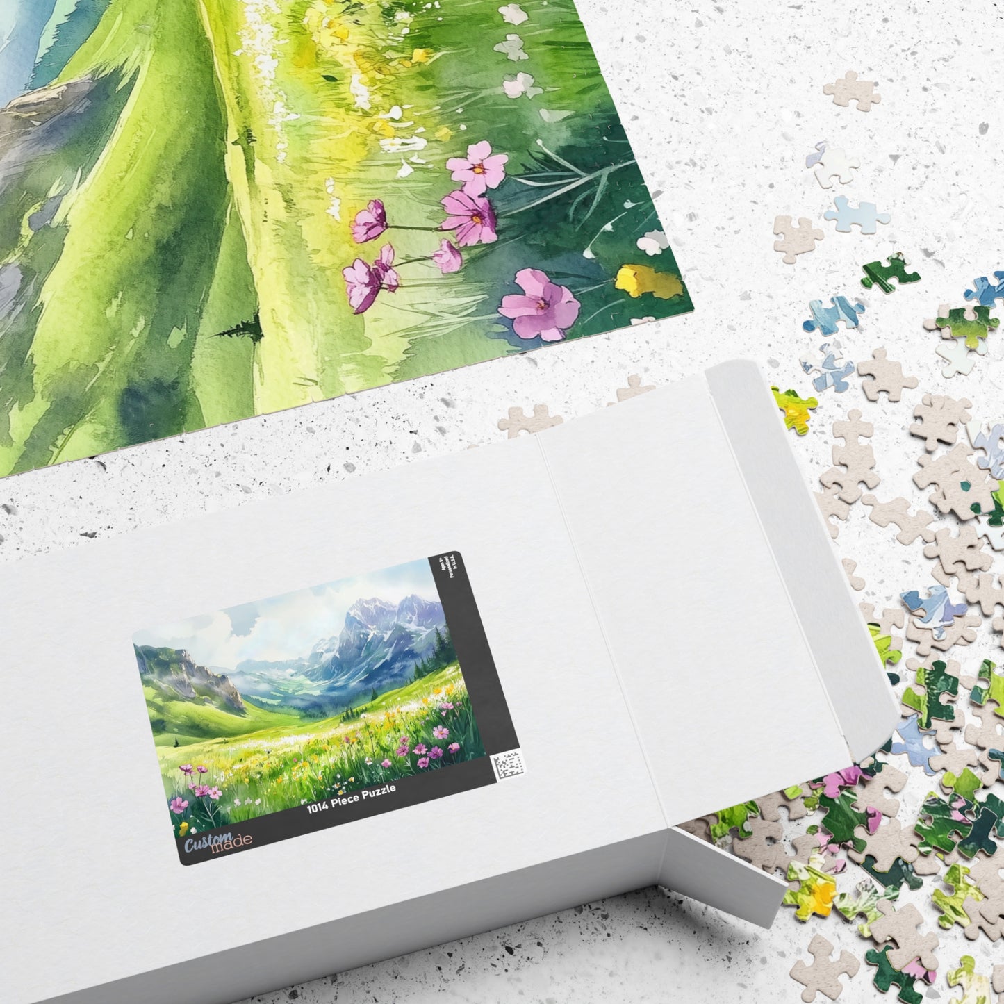 Mountain Meadow Puzzle (110, 252, 520, 1014 Pieces) - Wildflowers, Alpine Valley, Snowy Peaks, Peaceful Landscape