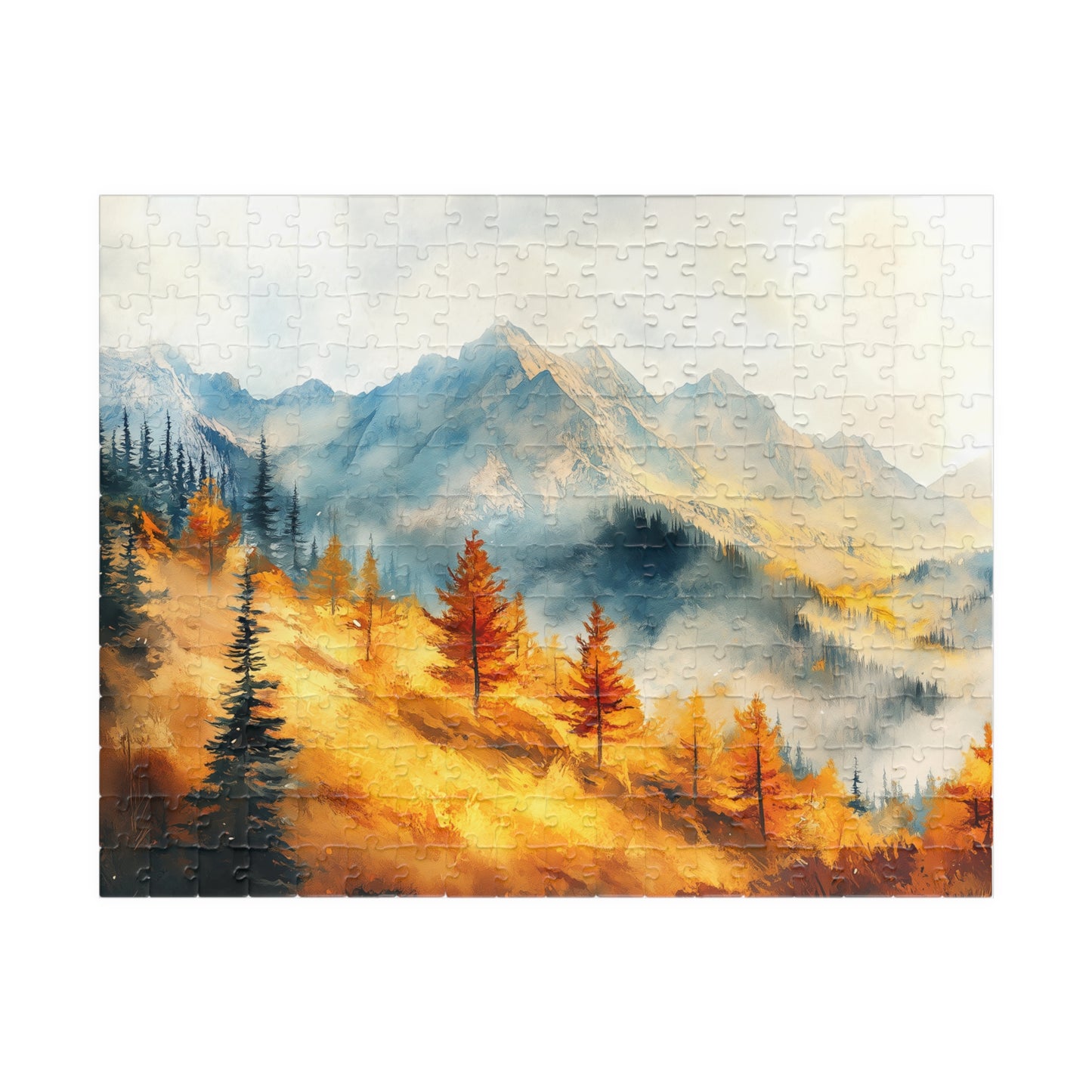 Golden Hillside Puzzle (110, 252, 520, 1014 Pieces) - Autumn Forest Jigsaw, Tranquil Nature Puzzle, Misty Mountain Decor, Fall Lover Gift