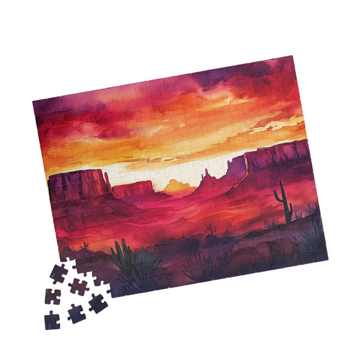 Desert Mesa Puzzle (110, 252, 520, 1014 Pieces) - Southwest Sunset Jigsaw, Bold Nature Art, Gift for Desert Lovers
