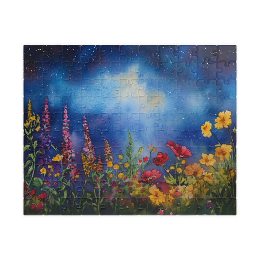 Celestial Bloom Puzzle (110, 252, 520, 1014 Pieces) - Colorful Wildflowers Beneath a Dreamy Starry Sky, Floral Blooms Under a Night Sky