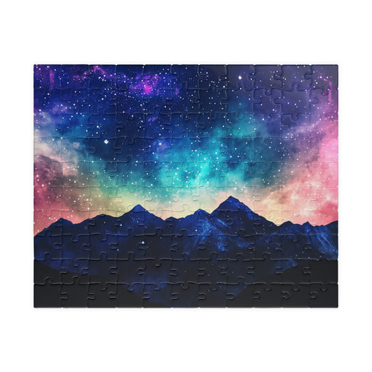 Vivid Galaxy Over Mountain Silhouettes Puzzle (110, 252, 520, 1014 Pieces) - Cosmic Sky, Stargazing Serenity, Bold Colors, Puzzle Lovers