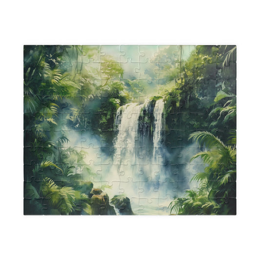 Lush Jungle Waterfall Puzzle (110, 252, 520, 1014 Pieces) - Tropical Rainforest Puzzle, Misty Green Waterfall Art, Serene Nature Escape
