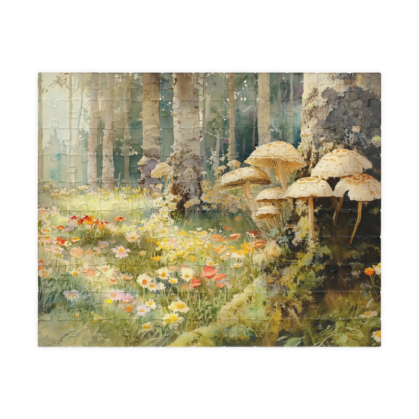 Woodland Glade Puzzle (110, 252, 520, 1014 Pieces) - Forest Flowers Jigsaw, Mushroom Puzzle Art, Cozy Nature Gift