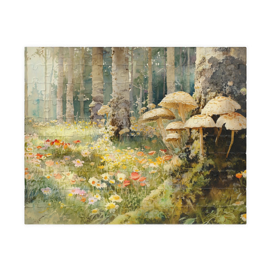Woodland Glade Puzzle (110, 252, 520, 1014 Pieces) - Forest Flowers Jigsaw, Mushroom Puzzle Art, Cozy Nature Gift