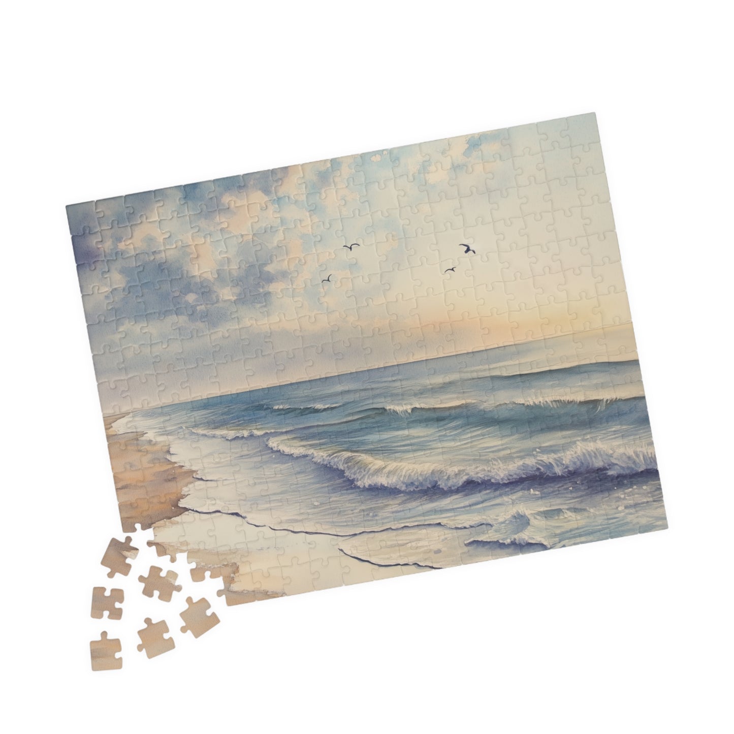 Soft Horizon Puzzle (110, 252, 520, 1014 Pieces) - Tranquil Beach Sunset Jigsaw, Ocean Decor, Relaxing Gift for Nature Lovers, Puzzle Art