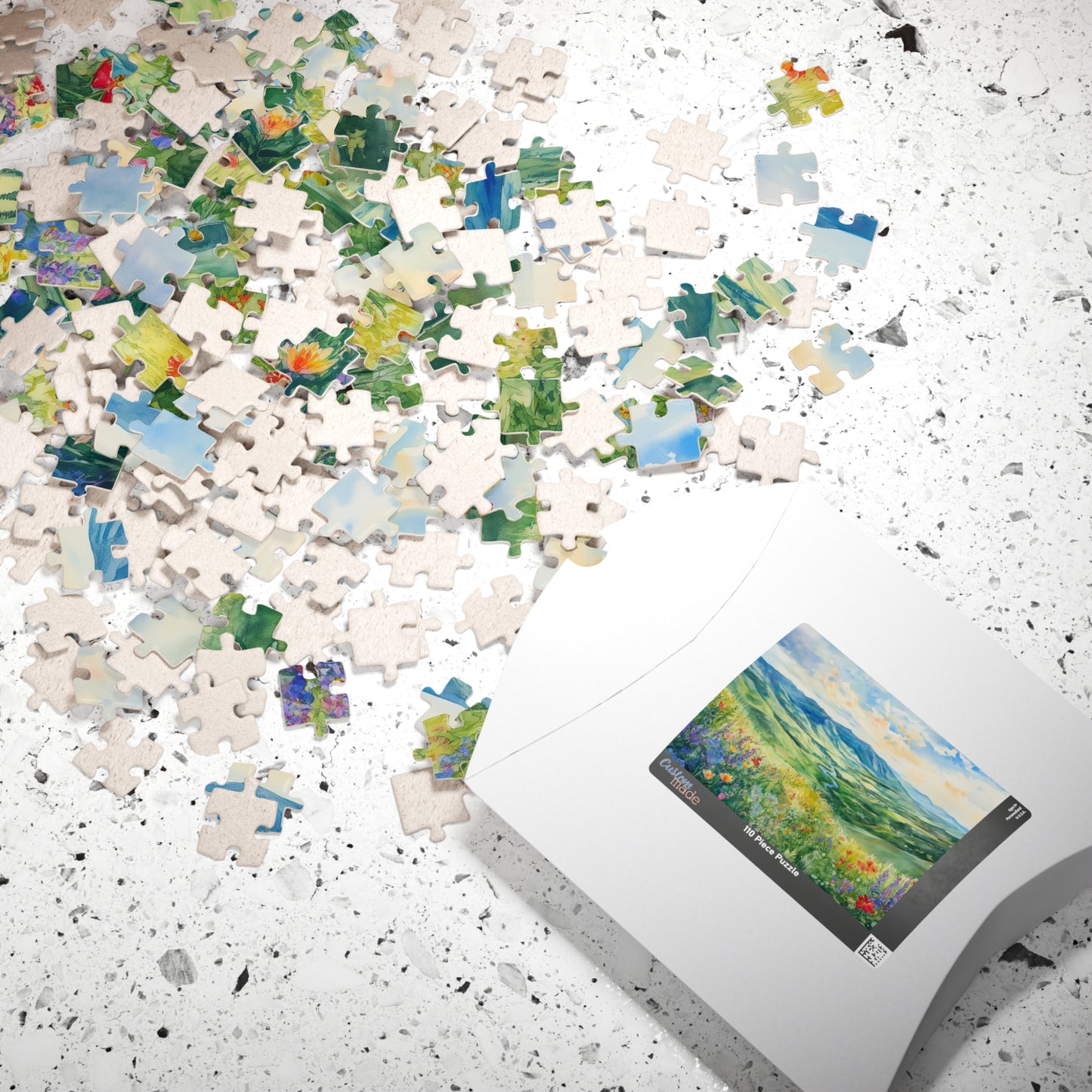 Wildflower Valley Overlook Puzzle (110, 252, 520, 1014 Pieces) - Rolling Green Mountains, Winding River, Blooming Meadow, Scenic Spring View