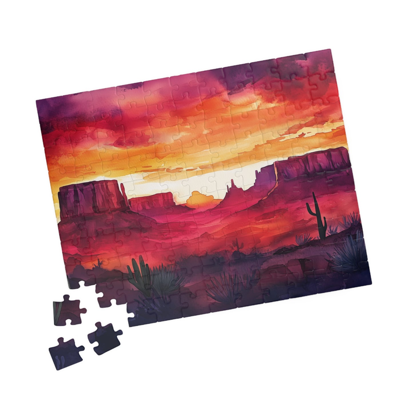 Desert Mesa Puzzle (110, 252, 520, 1014 Pieces) - Southwest Sunset Jigsaw, Bold Nature Art, Gift for Desert Lovers