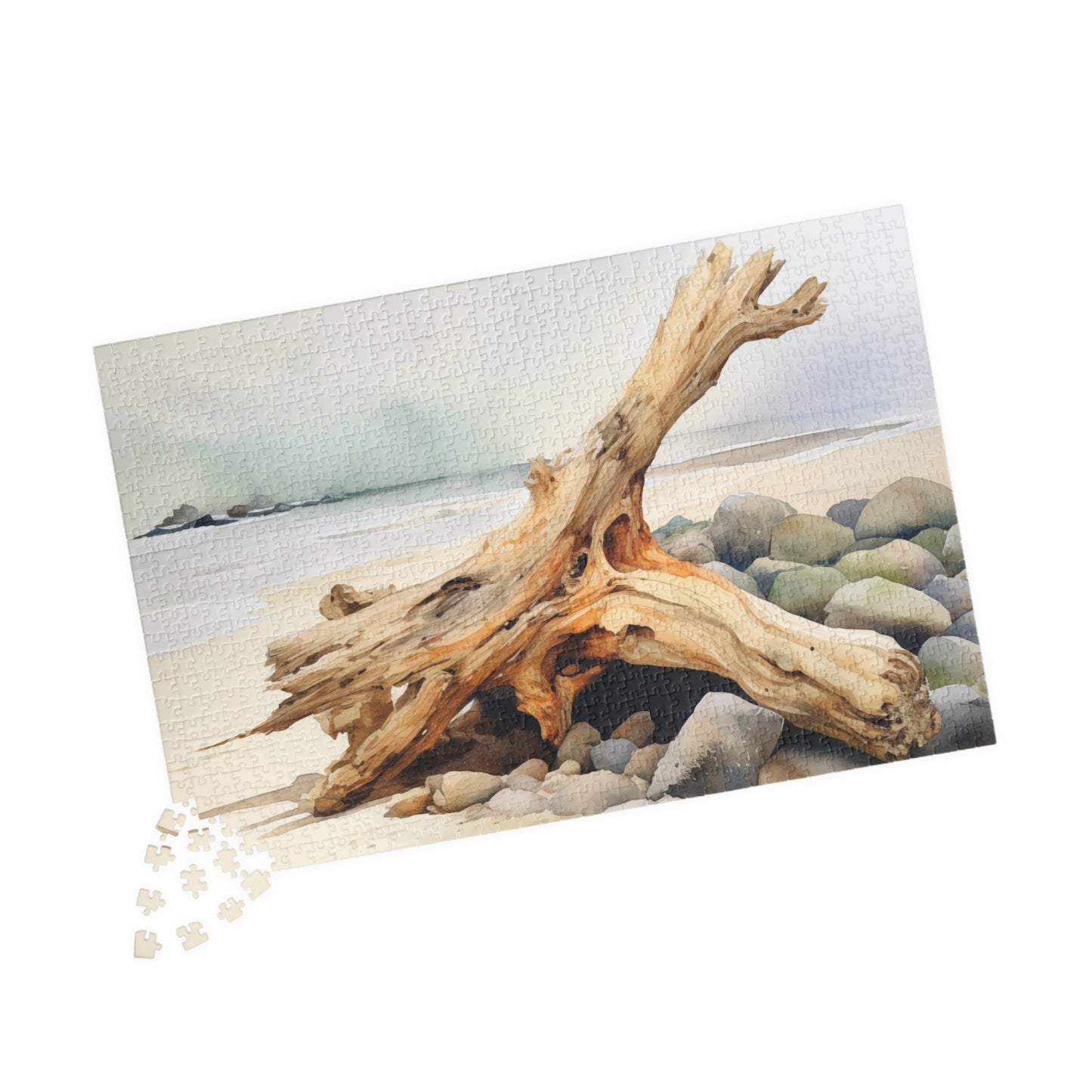 Driftwood Coast Puzzle (110, 252, 520, 1014 Pieces) - Serene Beach Decor, Relaxing Coastal Art, Mindful Gift for Nature Lovers
