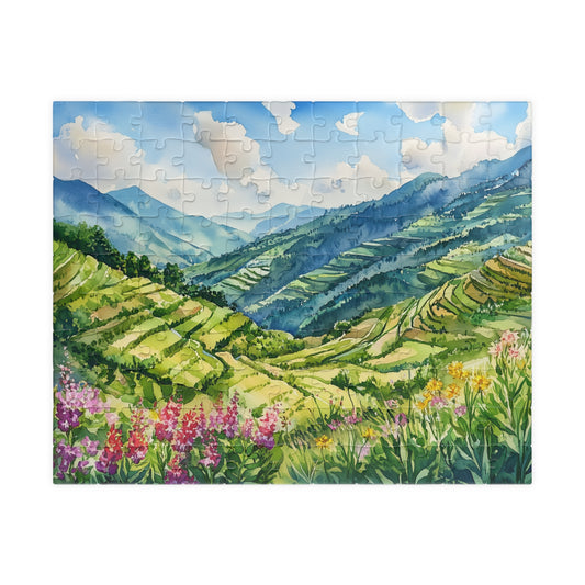 Terraced Hillside Puzzle (110, 252, 520, 1014 Pieces) - Lush Green Valleys, Layered Landscapes, Blooming Wildflowers, Vivid Nature Puzzle