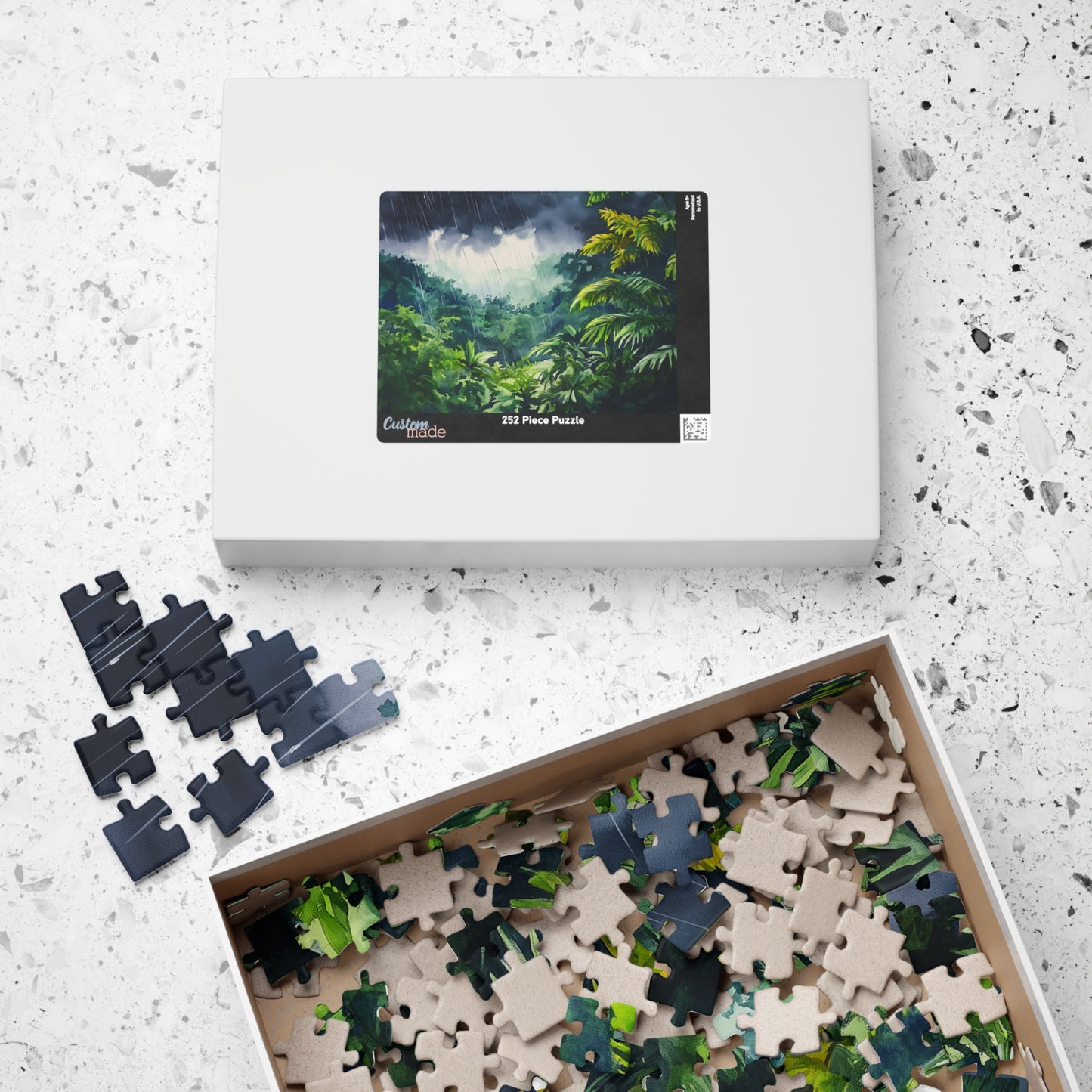 Rainfall in the Jungle Puzzle (110, 252, 520, 1014 Pieces) - Lush Tropical Rainstorm Scene, Moody Nature Puzzle for Relaxation & Focus