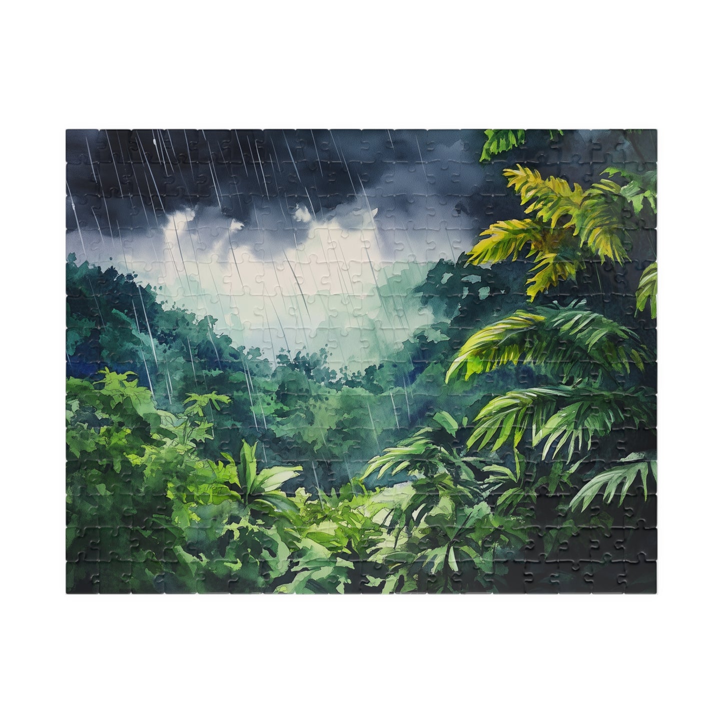 Rainfall in the Jungle Puzzle (110, 252, 520, 1014 Pieces) - Lush Tropical Rainstorm Scene, Moody Nature Puzzle for Relaxation & Focus