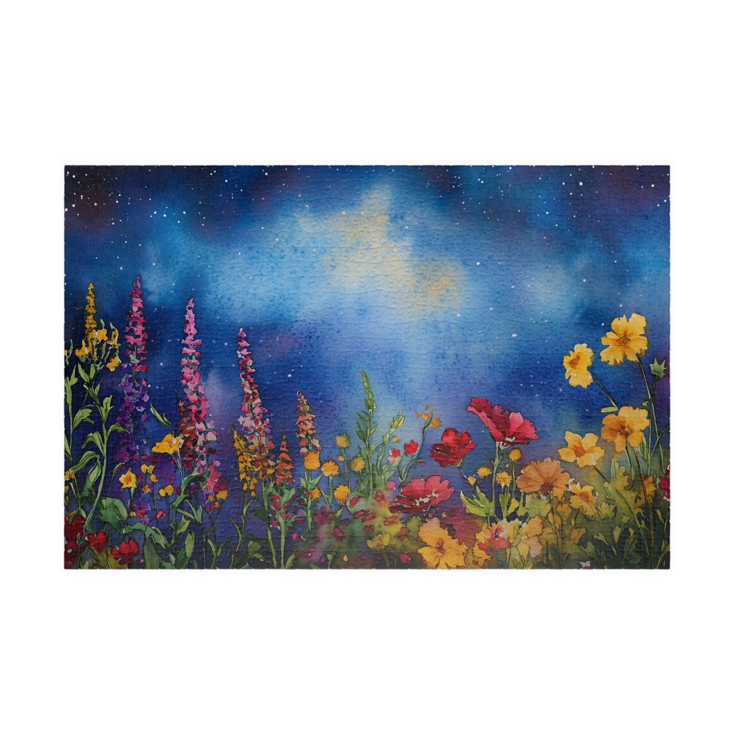 Celestial Bloom Puzzle (110, 252, 520, 1014 Pieces) - Colorful Wildflowers Beneath a Dreamy Starry Sky, Floral Blooms Under a Night Sky