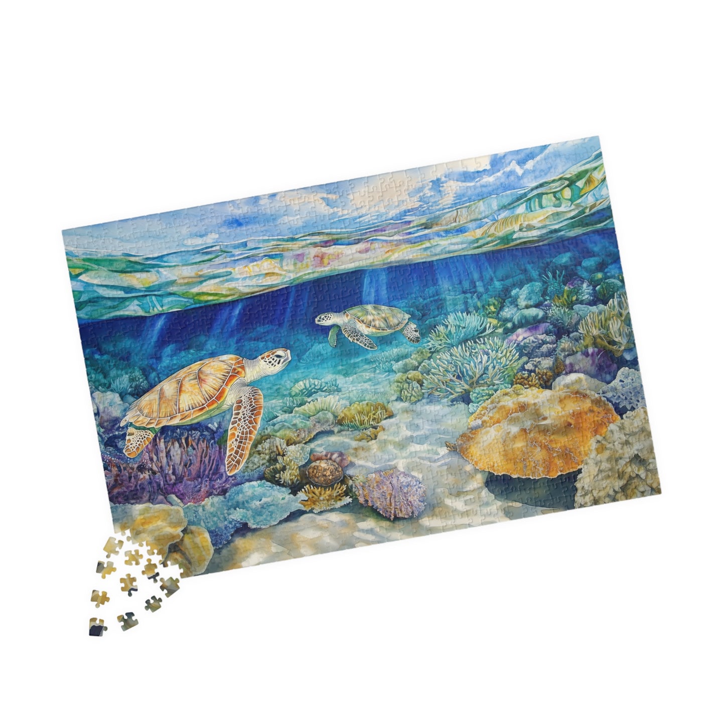 Ocean Reef and Sea Turtles Puzzle (110, 252, 520, 1014 Pieces) - Tropical Coral, Vibrant Underwater Scene, Marine Wildlife