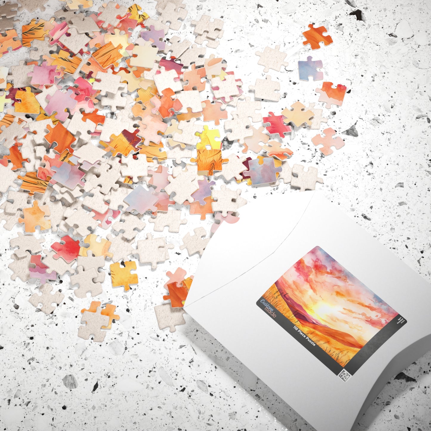 Golden Prairie Sunset Puzzle (110, 252, 520, 1014 Pieces) - Warm Tones, Rolling Hills, Tranquil Evening Sky, Cozy Evenings, Home Decor