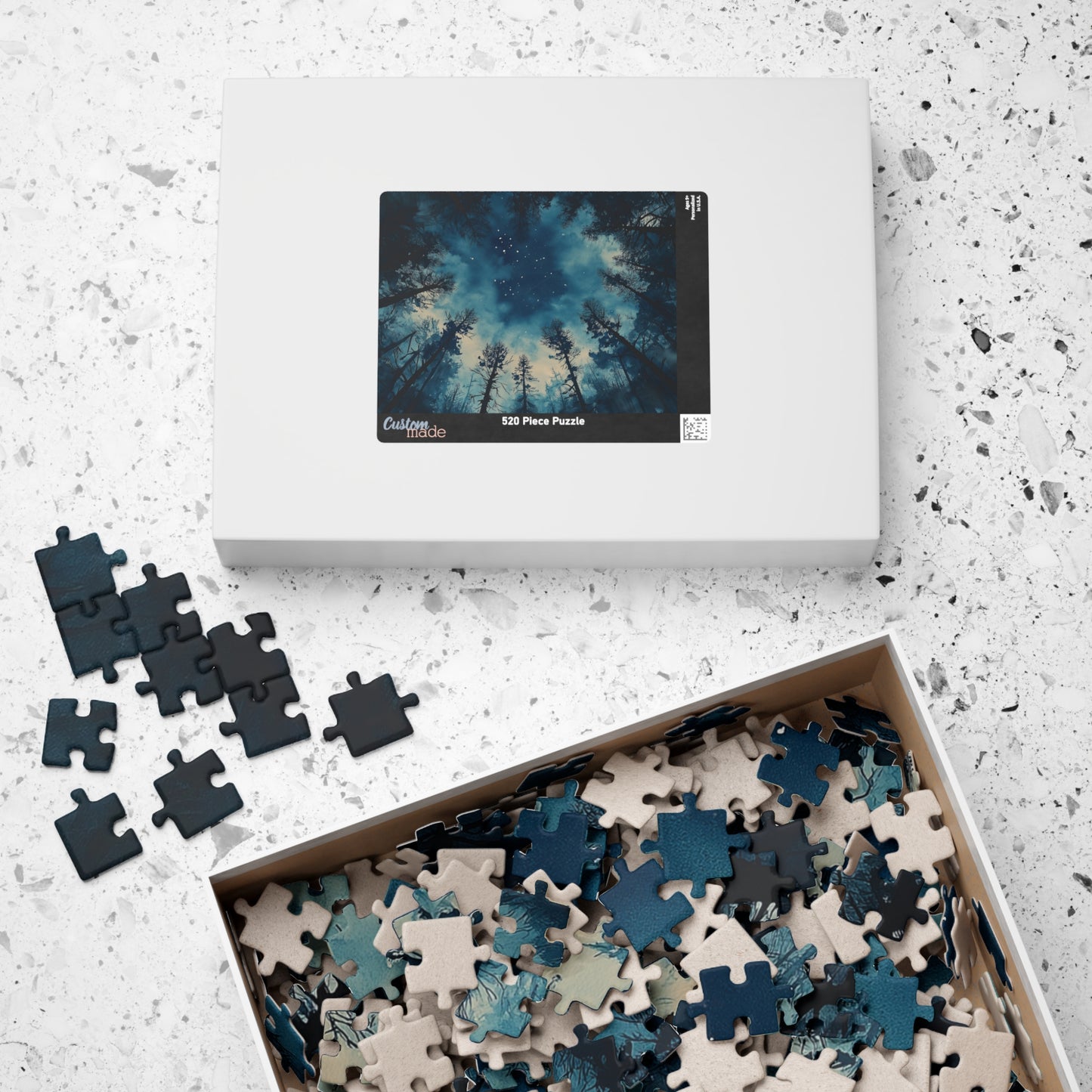 Moody Forest Sky Puzzle (110, 252, 520, 1014 Pieces) - Atmospheric Night View, Blue Toned, Starry Tree Canopy