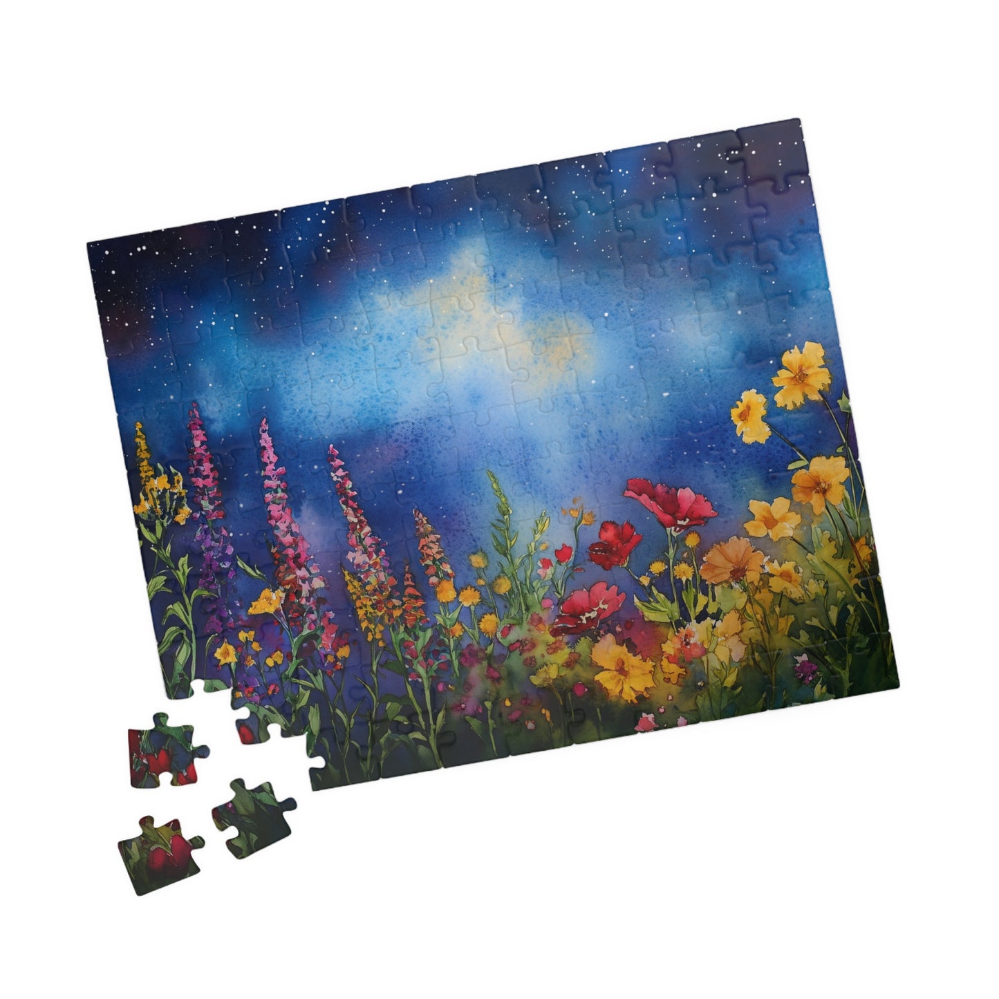 Celestial Bloom Puzzle (110, 252, 520, 1014 Pieces) - Colorful Wildflowers Beneath a Dreamy Starry Sky, Floral Blooms Under a Night Sky