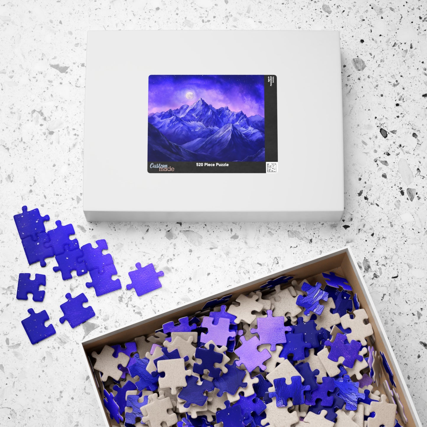 Moonlit Mountains Puzzle (110, 252, 520, 1014 Pieces) - Dreamy Winter Night, Midnight Blues, Starry Sky, Serene Snowy Landscape