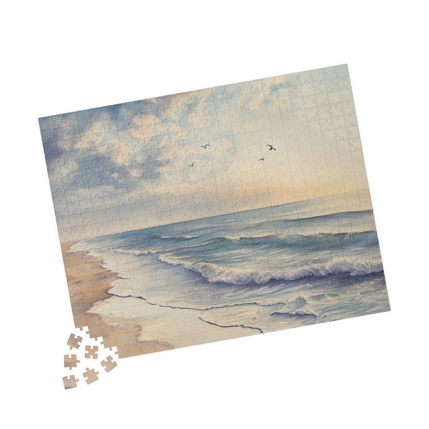 Soft Horizon Puzzle (110, 252, 520, 1014 Pieces) - Tranquil Beach Sunset Jigsaw, Ocean Decor, Relaxing Gift for Nature Lovers, Puzzle Art