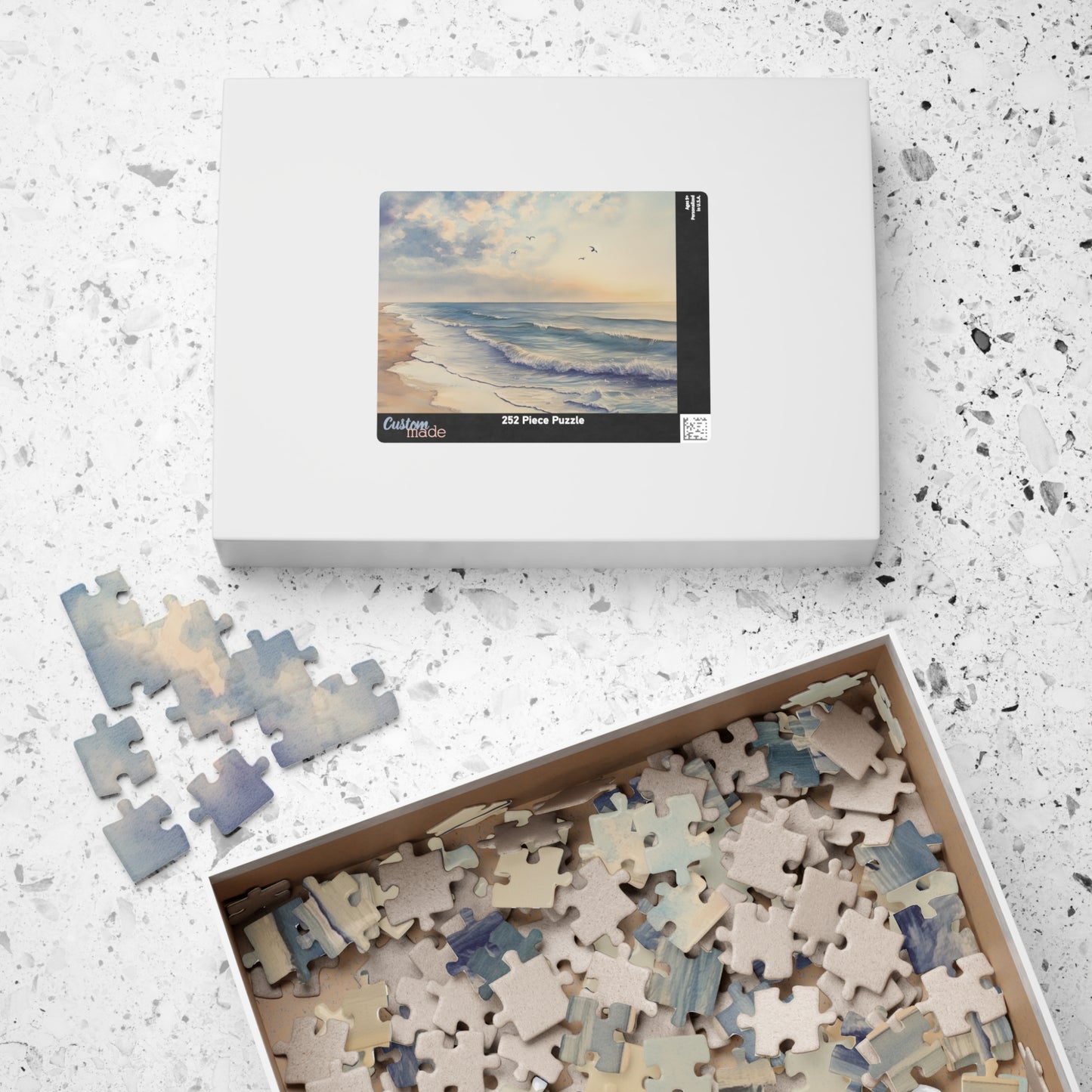Soft Horizon Puzzle (110, 252, 520, 1014 Pieces) - Tranquil Beach Sunset Jigsaw, Ocean Decor, Relaxing Gift for Nature Lovers, Puzzle Art