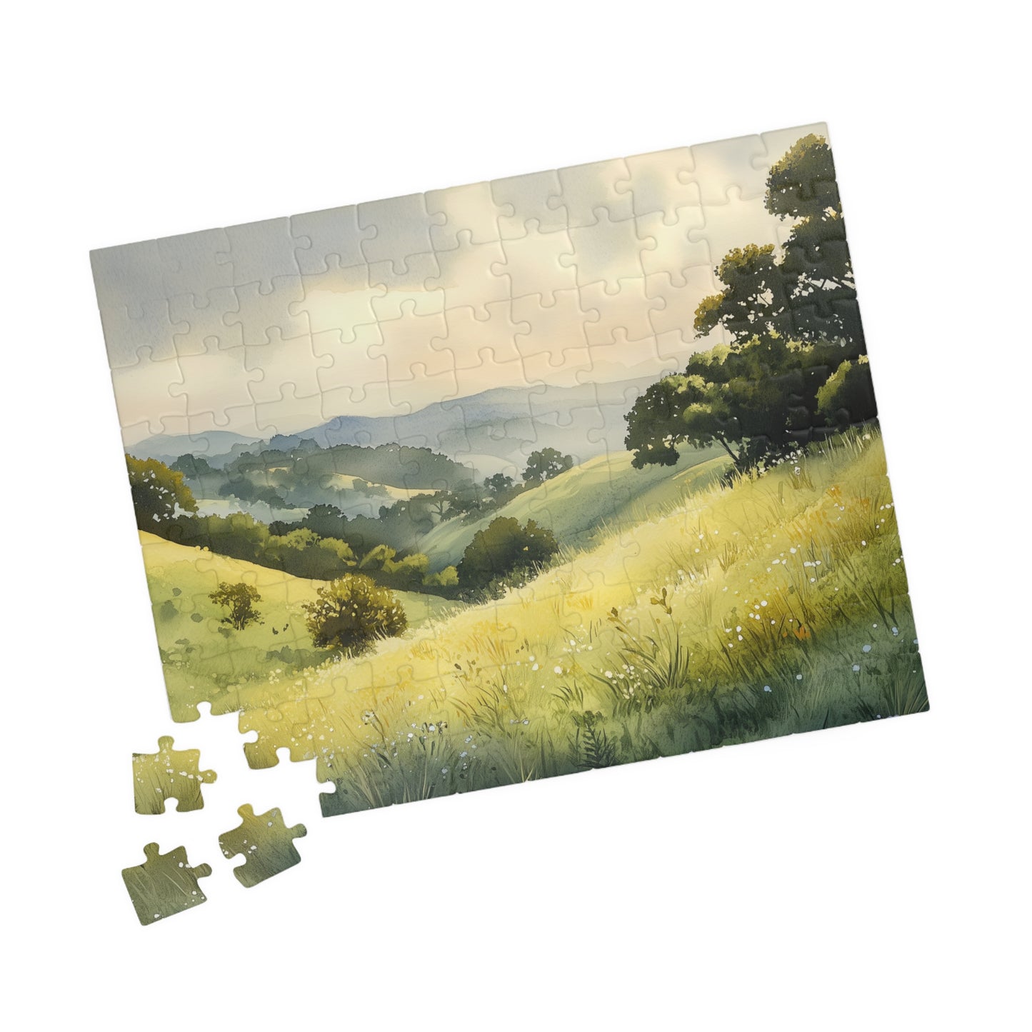 Rolling Grassy Hills Puzzle (110, 252, 520, 1014 Pieces) - Soft Light, Peaceful Landscape, Serene Horizon, Stress Relief Activity
