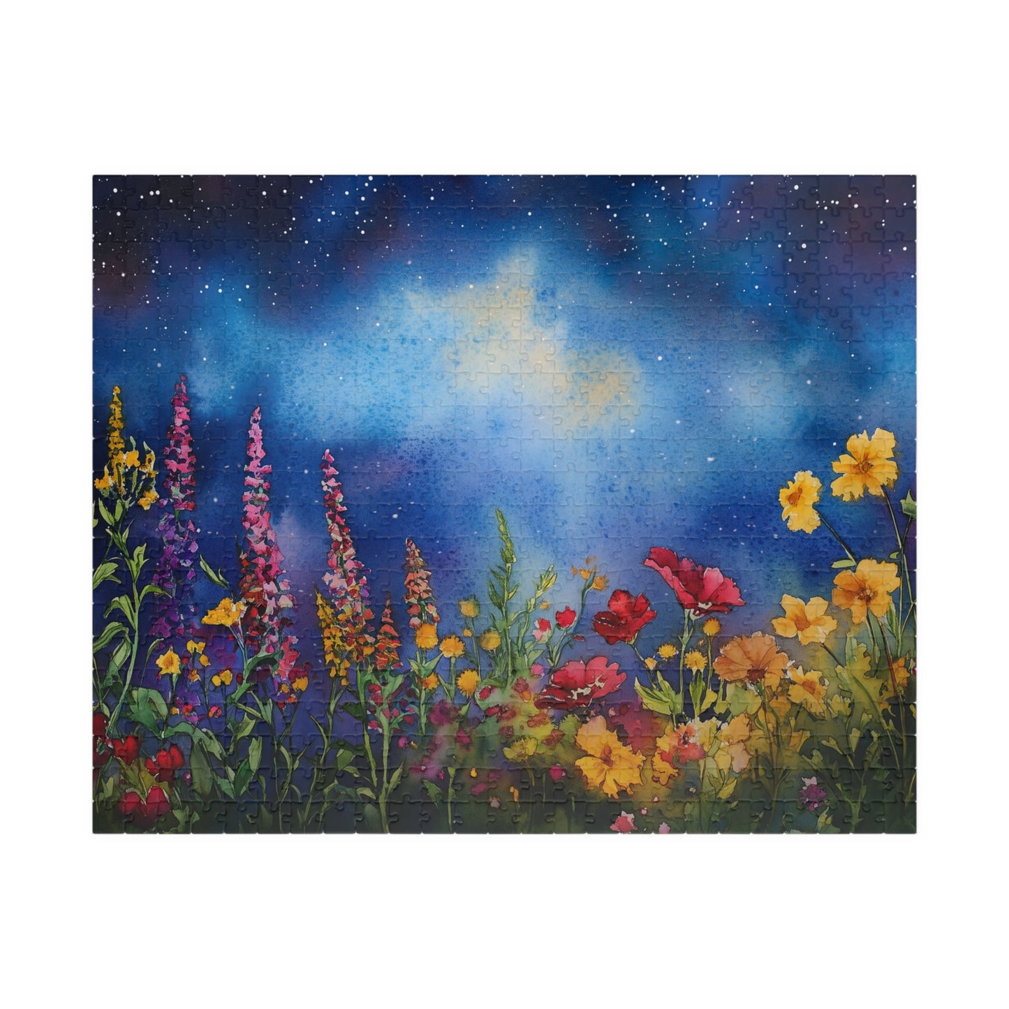Celestial Bloom Puzzle (110, 252, 520, 1014 Pieces) - Colorful Wildflowers Beneath a Dreamy Starry Sky, Floral Blooms Under a Night Sky