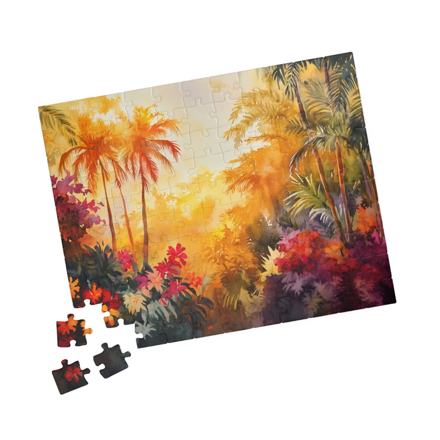 Jungle Sunset Bloom Puzzle (110, 252, 520, 1014 Pieces) - Tropical Sunset Puzzle, Vibrant Jungle Flowers, Exotic Nature Decor, Puzzle Gift