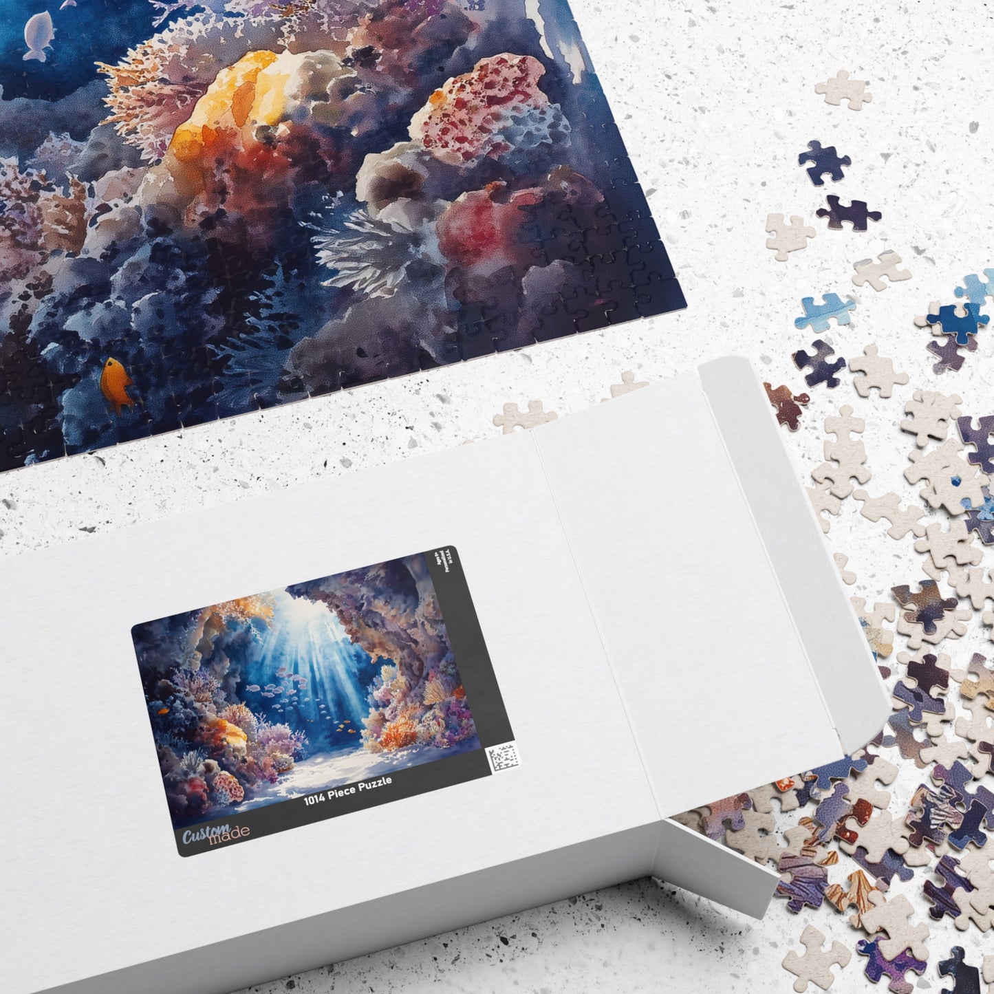 Underwater Reef Cave Puzzle (110, 252, 520, 1014 Pieces) - Ocean Cave, Sunbeams, Coral Reef, Dreamy Watercolor Puzzle