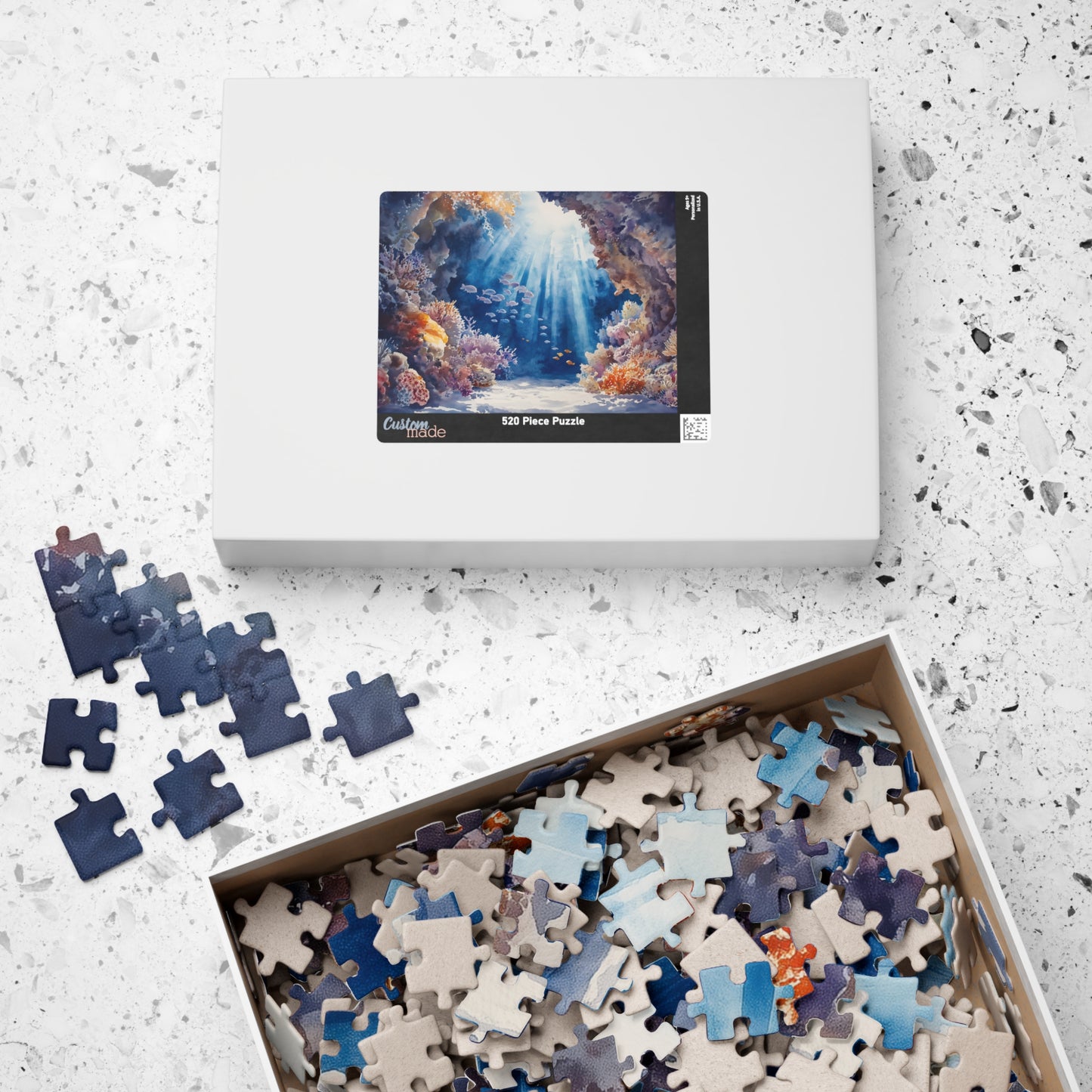 Underwater Reef Cave Puzzle (110, 252, 520, 1014 Pieces) - Ocean Cave, Sunbeams, Coral Reef, Dreamy Watercolor Puzzle