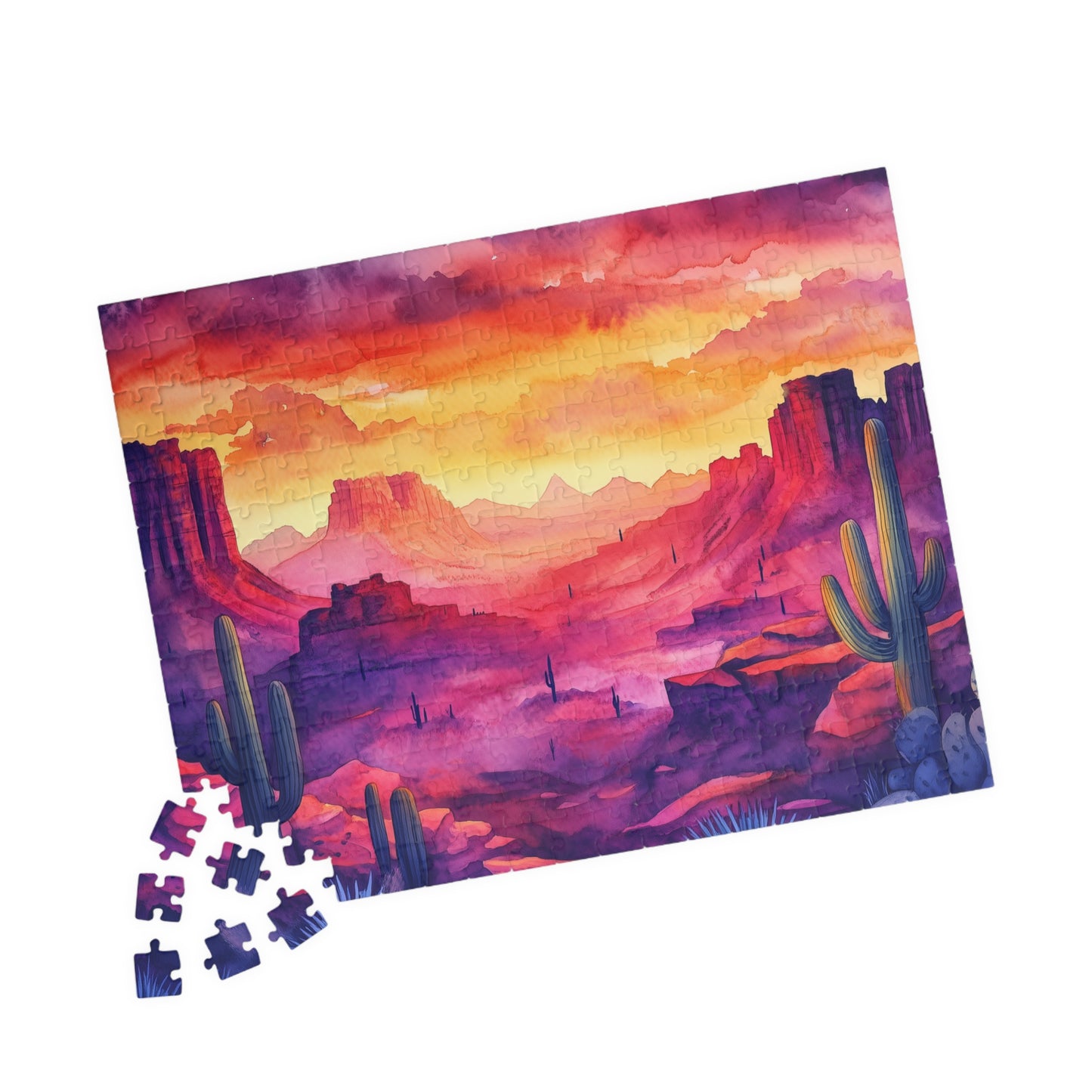 Cactus Canyon Sunset Puzzle (110, 252, 520, 1014 Pieces) - Vibrant Desert Scene, Bold Nature Puzzle, Southwest Landscape Gift