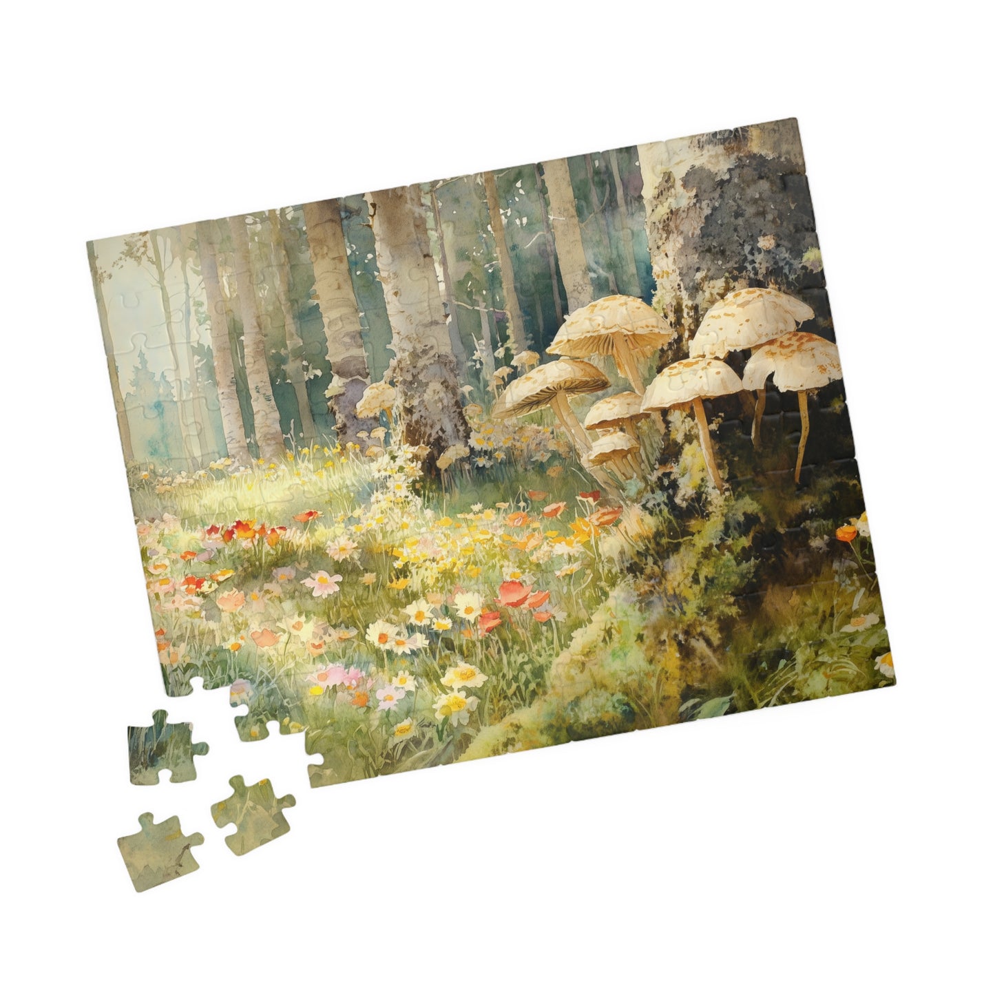 Woodland Glade Puzzle (110, 252, 520, 1014 Pieces) - Forest Flowers Jigsaw, Mushroom Puzzle Art, Cozy Nature Gift