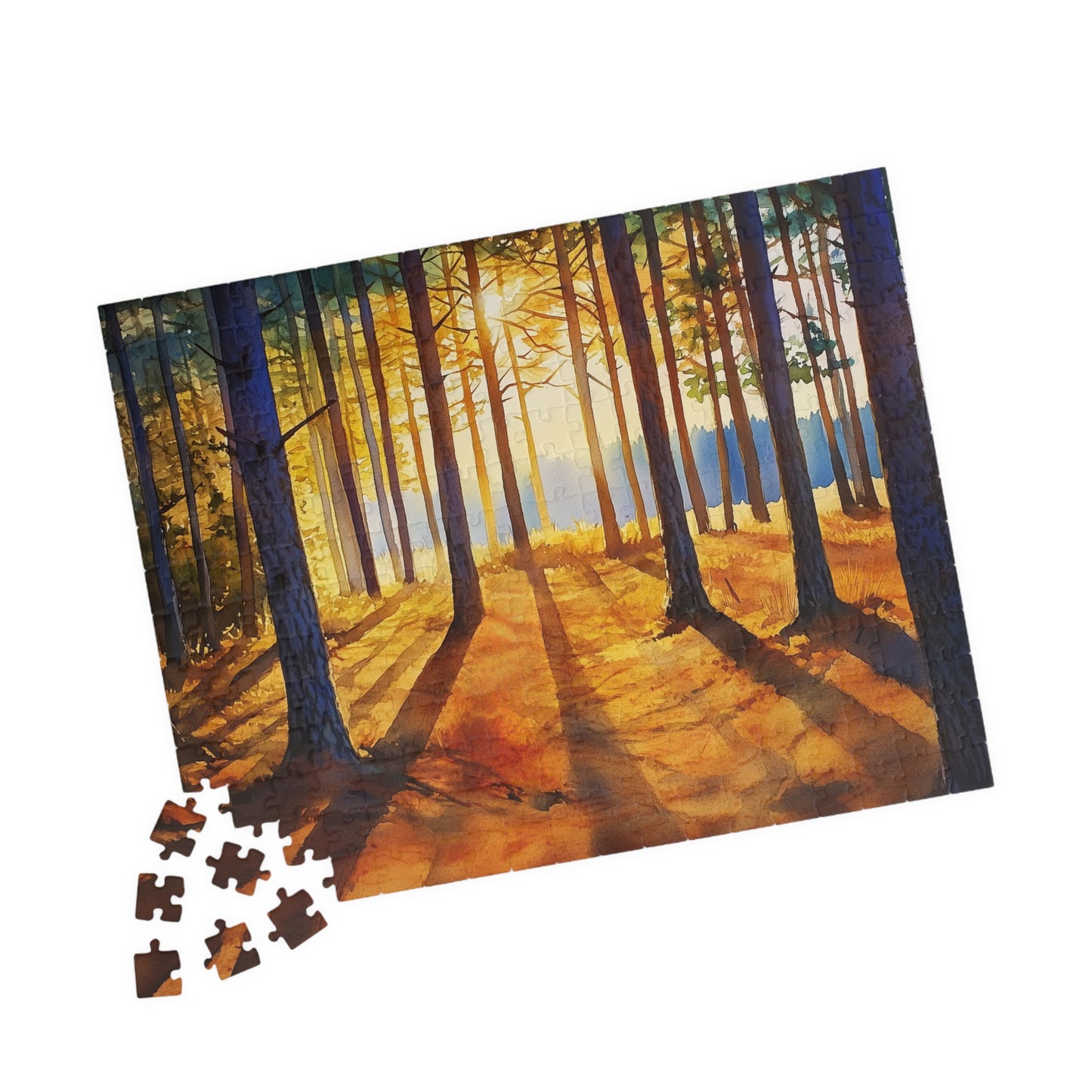 Golden Hour Forest Puzzle (110, 252, 520, 1014 Pieces) - Pine Tree Jigsaw, Cozy Woodland Art, Nature Lover Gift