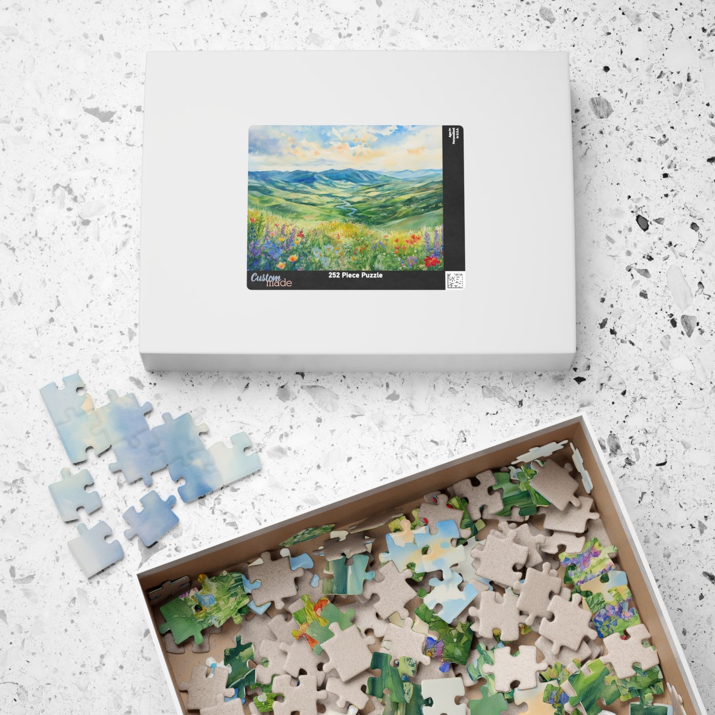 Wildflower Valley Overlook Puzzle (110, 252, 520, 1014 Pieces) - Rolling Green Mountains, Winding River, Blooming Meadow, Scenic Spring View