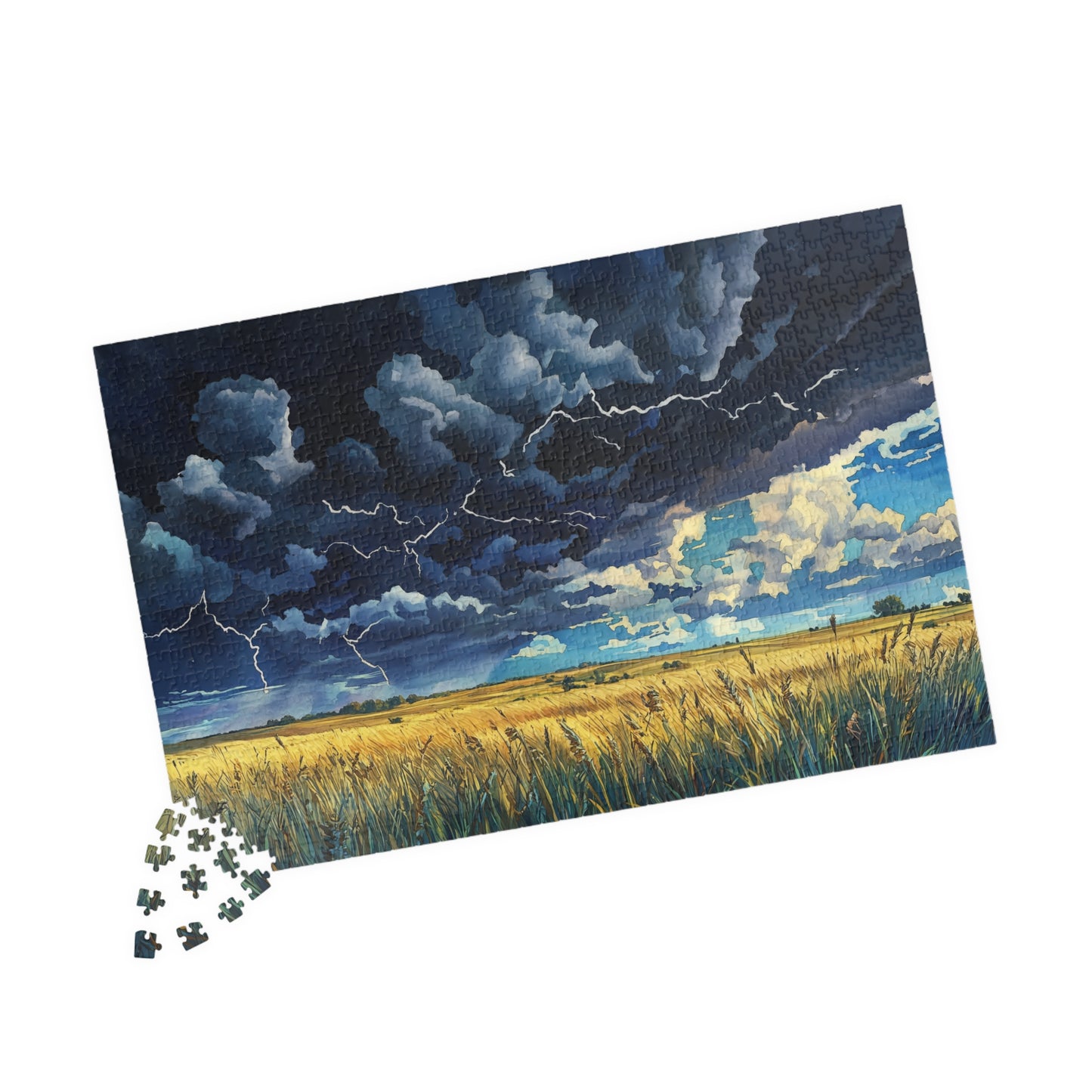Plains Thunderstorm Puzzle (110, 252, 520, 1014 Pieces) - Dramatic Sky, Lightning Over Fields, Stormy Horizon, Puzzle Enthusiasts