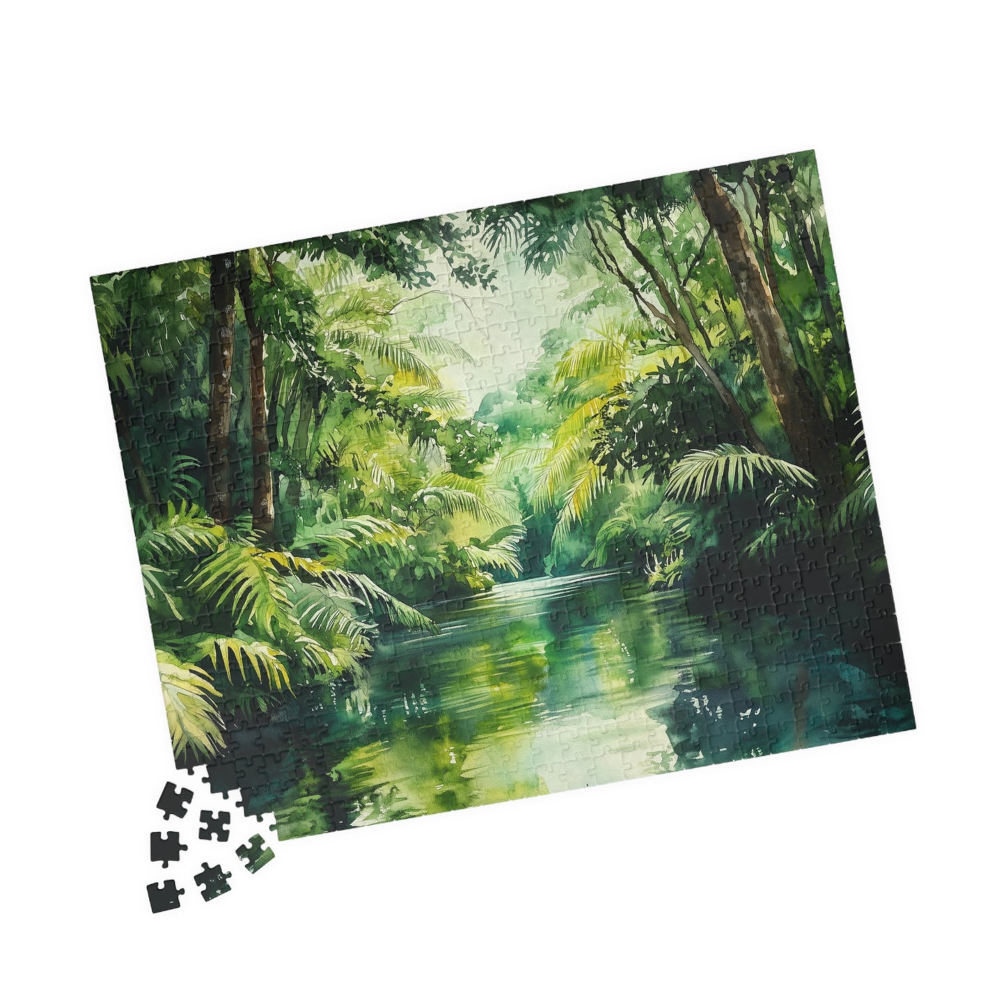 Winding Jungle River Puzzle (110, 252, 520, 1014 Pieces) - Lush Rainforest Waterway, Green Tropical Escape, Tranquil Nature Puzzle